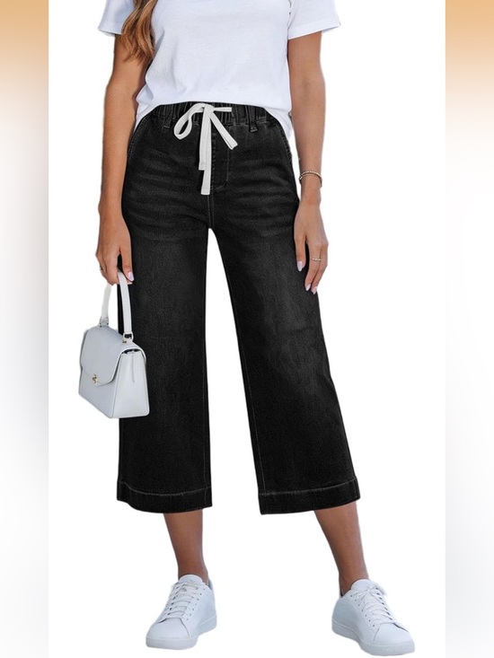 Denim - Black Wide-Leg Denim Capris